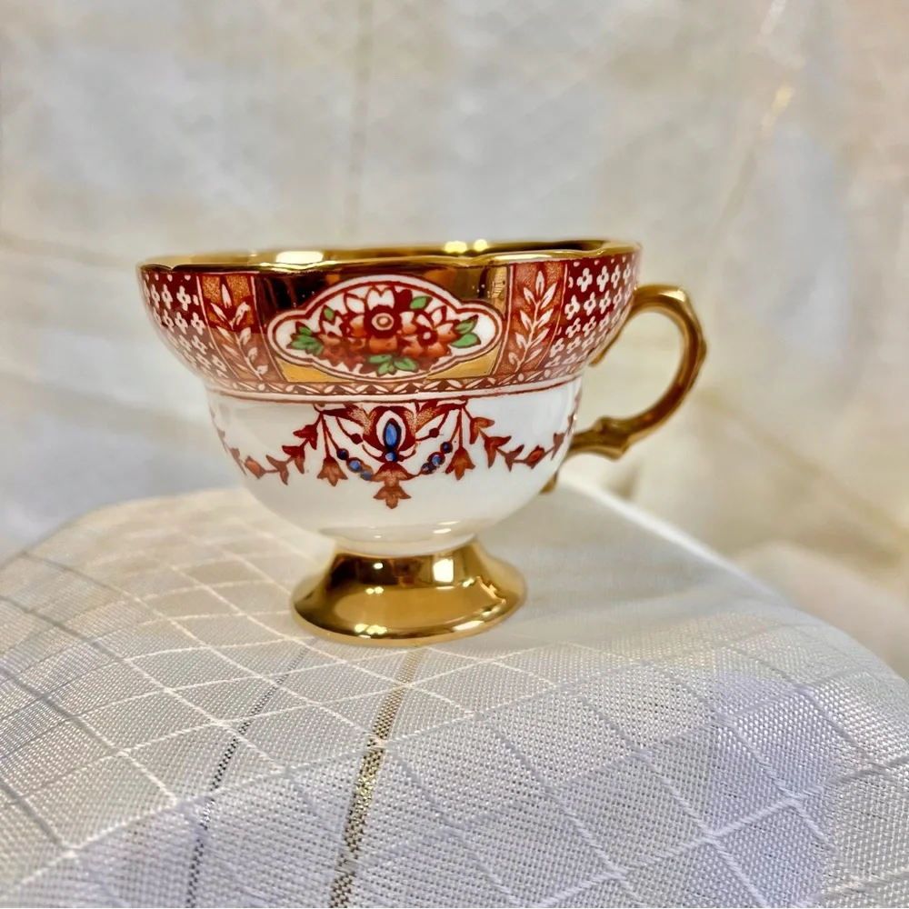 Vintage ROSINA Bone China Teacup Made in England Fleur De Lis Pattern with Gold